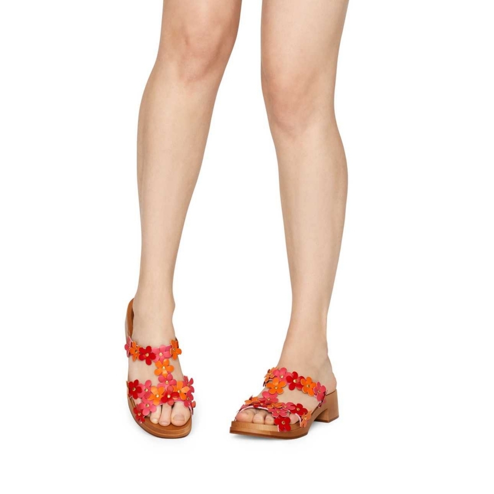 Free People Swedish Hasbeens Petal Strap Low Heel Sandals Red Mix EU 37 US 7